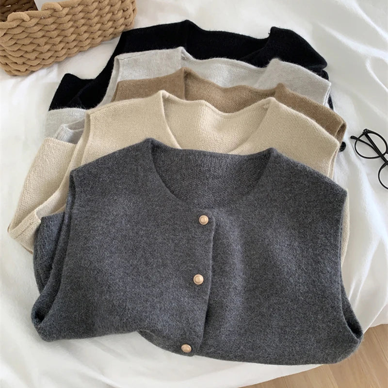 Autumn New Women Cardigan Korean Elegant Knitted Sleeveless Female